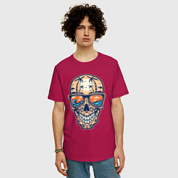 Футболка оверсайз мужская Summer skull, цвет: маджента — фото 2