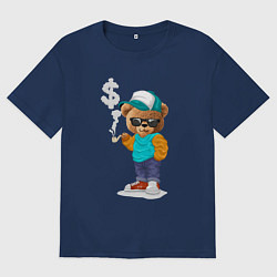 Мужская футболка оверсайз Плюшевый медведь с трубкой