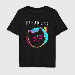 Футболка оверсайз мужская Paramore rock star cat, цвет: черный