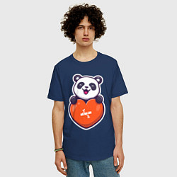 Футболка оверсайз мужская Сердечная панда, цвет: тёмно-синий — фото 2