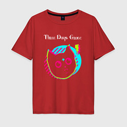Футболка оверсайз мужская Three Days Grace rock star cat, цвет: красный