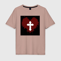 Мужская футболка оверсайз Сердце крест черный квадрат
