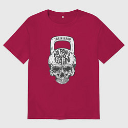 Футболка оверсайз мужская Череп гиря, цвет: маджента