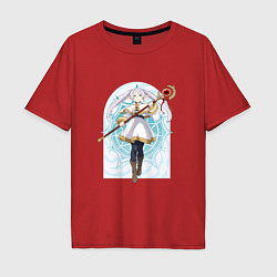Футболка оверсайз мужская Фрирен с посохом, цвет: красный