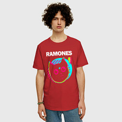 Футболка оверсайз мужская Ramones rock star cat, цвет: красный — фото 2