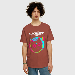 Футболка оверсайз мужская Skillet rock star cat, цвет: кирпичный — фото 2