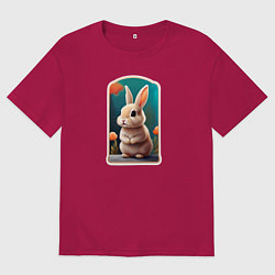 Футболка оверсайз мужская Пушистый маленький кролик, цвет: маджента