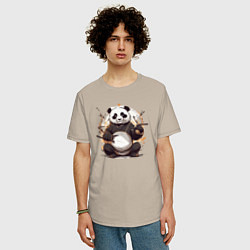 Футболка оверсайз мужская Спокойствие панды, цвет: миндальный — фото 2