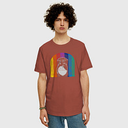 Футболка оверсайз мужская Тоторо под дождём, цвет: кирпичный — фото 2