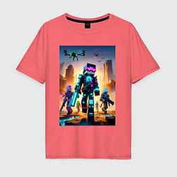 Футболка оверсайз мужская Minecraft - cyberpunk ai art fantasy, цвет: коралловый