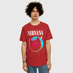 Футболка оверсайз мужская Nirvana rock star cat, цвет: красный — фото 2