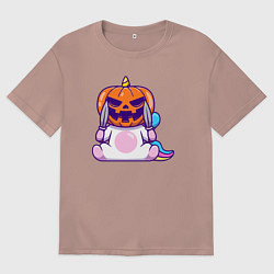 Футболка оверсайз мужская Хэллоуин единорог, цвет: пыльно-розовый