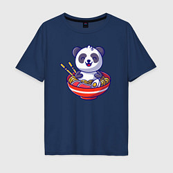 Футболка оверсайз мужская Панда ест рамен, цвет: тёмно-синий