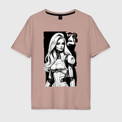 Футболка оверсайз мужская Barbie - sketch ai art, цвет: пыльно-розовый