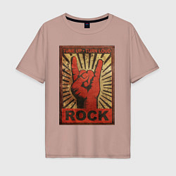 Мужская футболка оверсайз Rock tune up turn loud жест коза