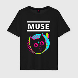 Футболка оверсайз мужская Muse rock star cat, цвет: черный