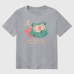 Мужская футболка оверсайз Лягушка в пижаме с надписью даже солнышко должно с