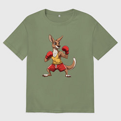 Футболка оверсайз мужская Кенгуру боксёр в перчатках, цвет: авокадо