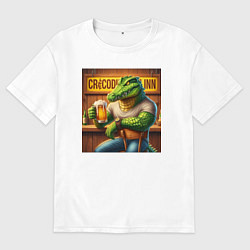 Мужская футболка оверсайз Крутой крокодил в пивном баре