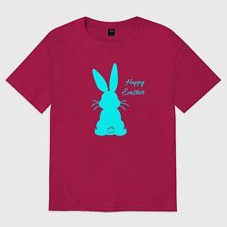 Футболка оверсайз мужская Пасхальный кролик бирюзовый, цвет: маджента