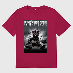 Футболка оверсайз мужская Cool kitten - punks not dead, цвет: маджента