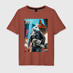 Футболка оверсайз мужская Cool hare with a skateboard - ai art, цвет: кирпичный