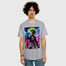 Футболка оверсайз мужская Барби панк певица - нейросеть, цвет: меланж — фото 2