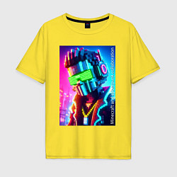 Футболка оверсайз мужская Minecraft and cyberpunk - collaboration ai art, цвет: желтый