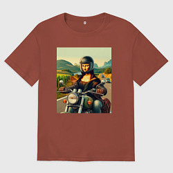 Футболка оверсайз мужская Mona Lisa on a motorcycle - ai art, цвет: кирпичный
