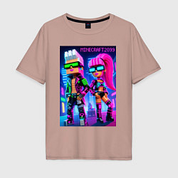 Футболка оверсайз мужская Barbie and Ken - Minecraft 2099 ai art collaborati, цвет: пыльно-розовый