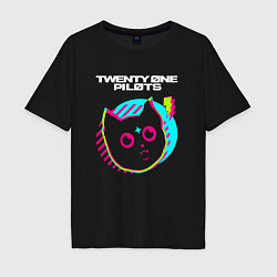 Футболка оверсайз мужская Twenty One Pilots rock star cat, цвет: черный