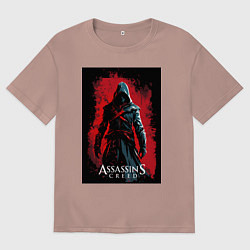 Мужская футболка оверсайз Assassins creed на фоне красной стены