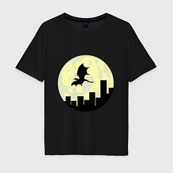 Мужская футболка оверсайз Дракон, летящий над городом