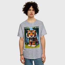 Футболка оверсайз мужская Funny tiger cub - Minecraft, цвет: меланж — фото 2