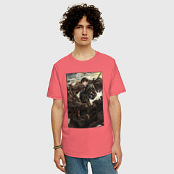 Футболка оверсайз мужская Чжун Ли - дракон, цвет: коралловый — фото 2