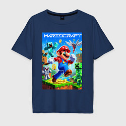 Футболка оверсайз мужская Mario in Minecraft - ai art collaboration, цвет: тёмно-синий