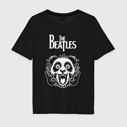 Футболка оверсайз мужская The Beatles rock panda, цвет: черный
