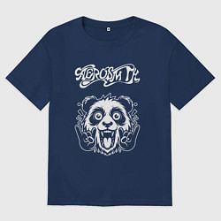 Футболка оверсайз мужская Aerosmith rock panda, цвет: тёмно-синий