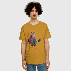 Футболка оверсайз мужская Удивленный сизый голубь, цвет: горчичный — фото 2