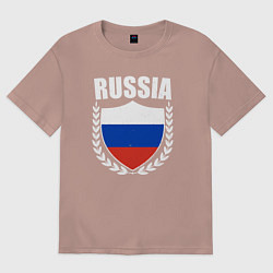 Футболка оверсайз мужская Russian flag, цвет: пыльно-розовый