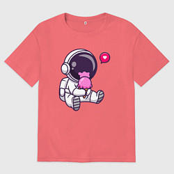 Футболка оверсайз мужская Космонавт и мороженое, цвет: коралловый