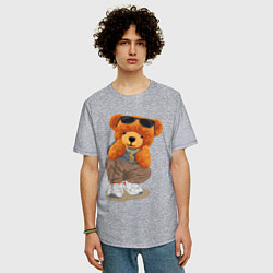 Футболка оверсайз мужская Плюшевый медведь в очках, цвет: меланж — фото 2