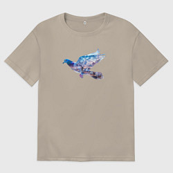 Футболка оверсайз мужская Летящий голубь и ночной город с двойной экспозицие, цвет: миндальный