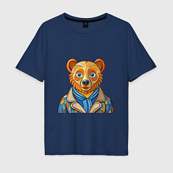 Футболка оверсайз мужская Медведь в стиле Ван Гога, цвет: тёмно-синий