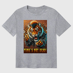 Футболка оверсайз мужская Punks not dead - motto tiger, цвет: меланж