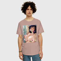 Футболка оверсайз мужская Ahegao секси, цвет: пыльно-розовый — фото 2