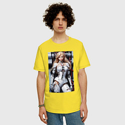 Футболка оверсайз мужская Кибер Барби - нейросеть фантазия, цвет: желтый — фото 2