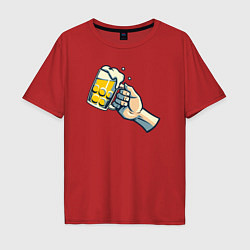 Футболка оверсайз мужская Кружка пива в руке, цвет: красный