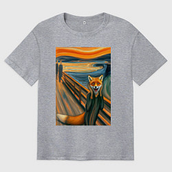 Футболка оверсайз мужская Лиса кричит - мем картина от нейросети, цвет: меланж