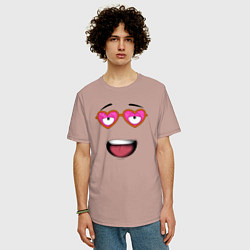 Футболка оверсайз мужская Смаил в очках в виде сердец, цвет: пыльно-розовый — фото 2